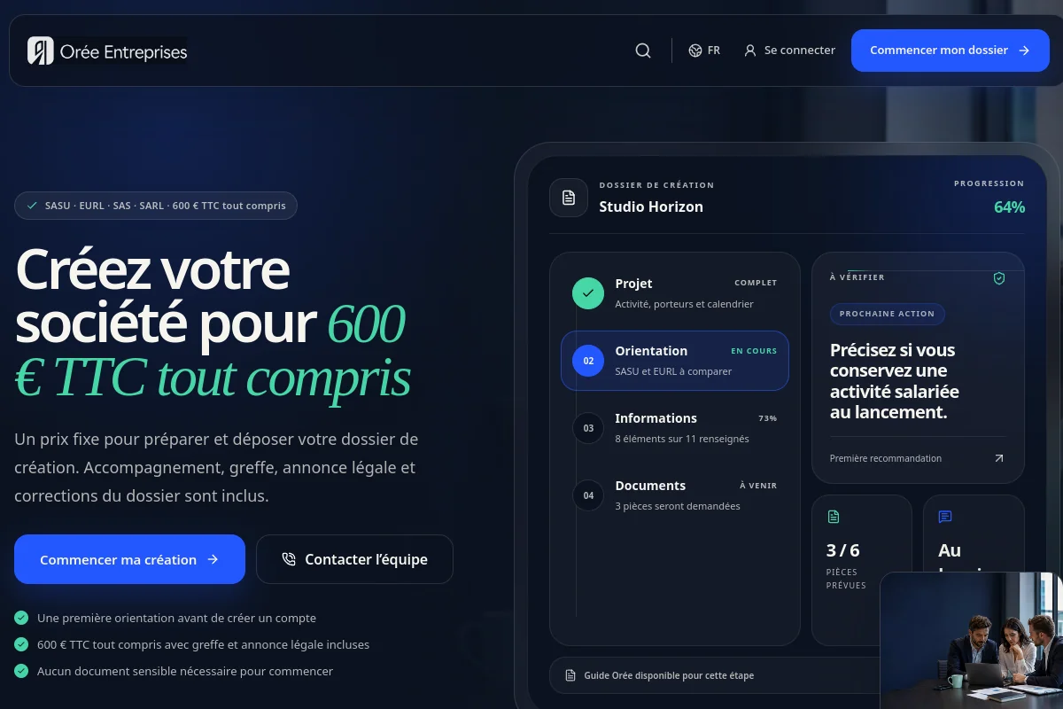 Capture du projet Orée Entreprises